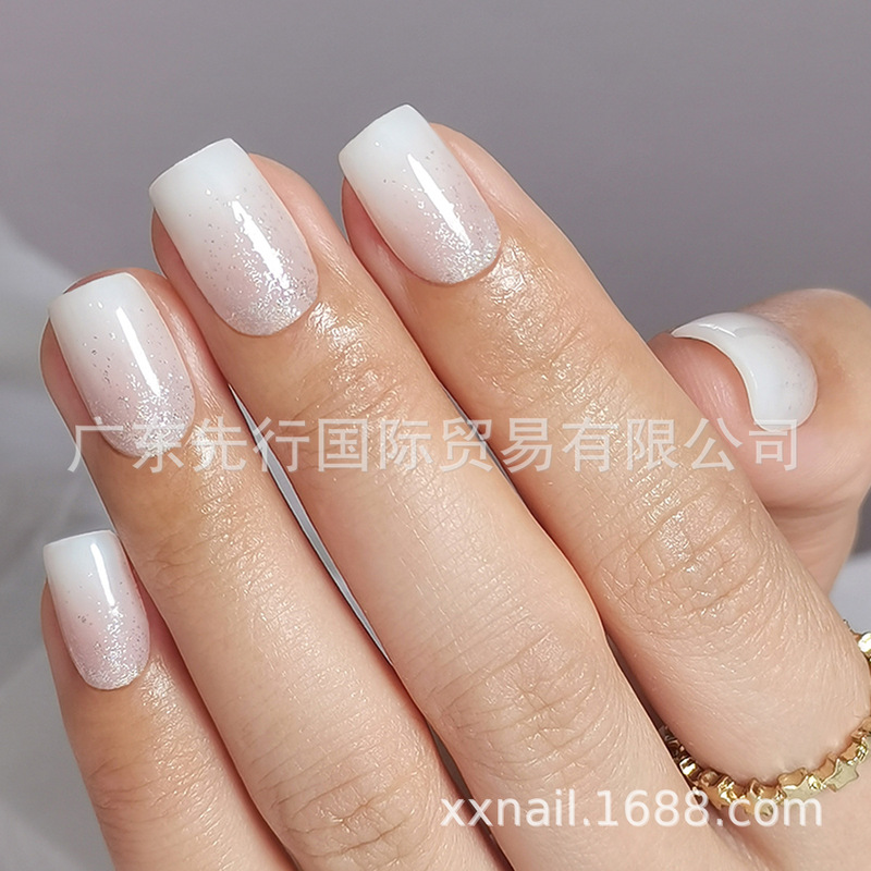 32Pcs Nails 16Size Soft Nail Finished Gradient Glitter Pressing Fake Nail Nail Patch Wear Nail Piece