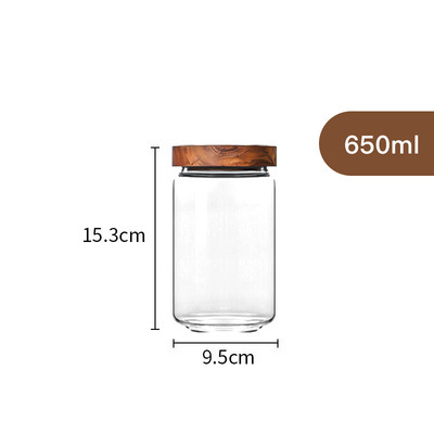 Tanque sellado de vidrio con alto contenido de borosilicato, tapa de madera de acacia engrosada para el hogar, vidrio recto, tanque de almacenamiento de granos de té