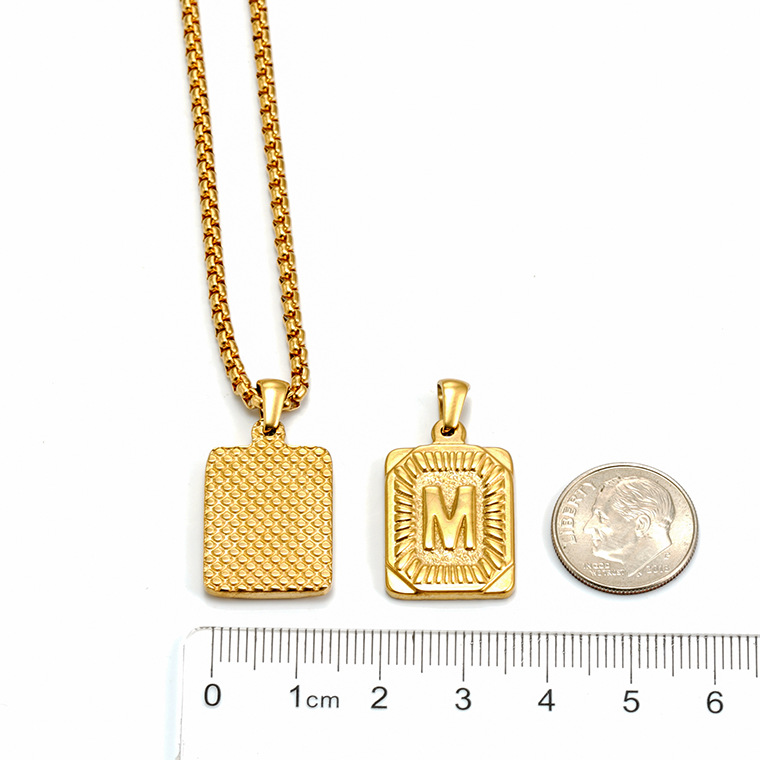 Fashion Letter Square Titanium Steel Inlaid Gold Necklace