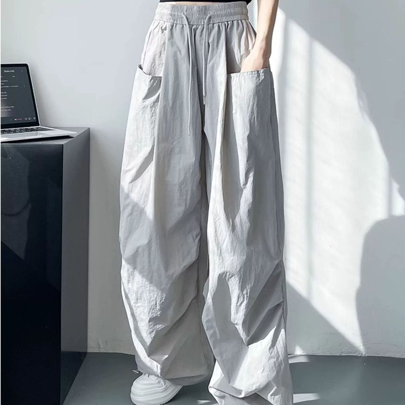 轻薄工装裤女大码夏季新款宽松美式胖mm冰丝酷飒风阔腿运动裤速干|undefined