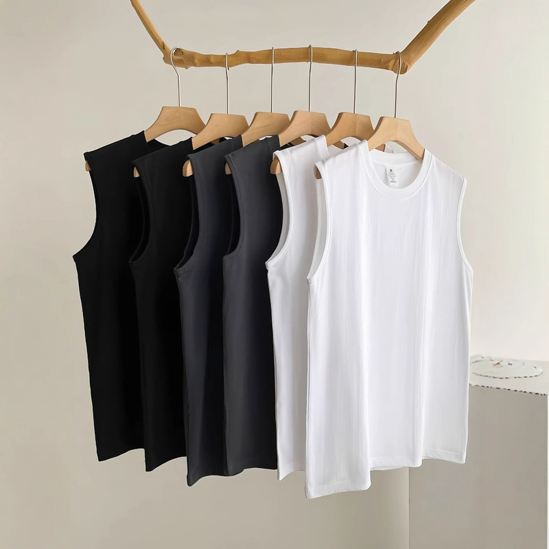 TikTok Live Explosions Cotton T-shirt Men's Neutral Vest White Base Round Neck Solid Color Casual Loose Sleeveless