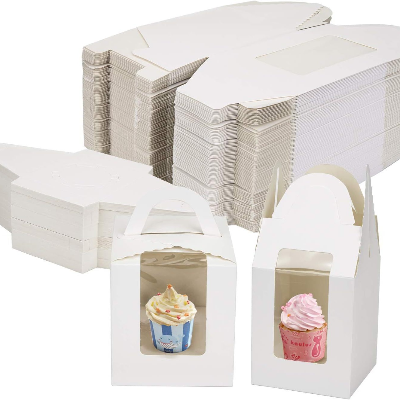Ventana abierta caja de cupcake de grano único caja de embalaje de papel de grado alimenticio cadena de suministro de panadería fabricante de caja de taza única