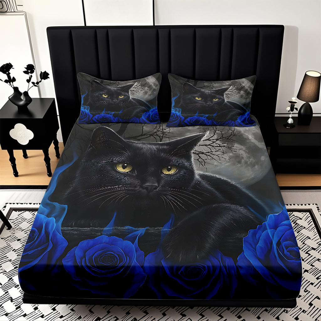 Modo JIT Temu transfronterizo cama de molienda textil casera Kasa tres piezas set gatos HD procesamiento de fábrica de impresión digital