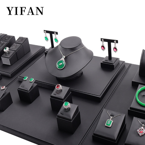 Jewelry props, black matte leather accessories, display ring bracelet jade and jadeite display window counter display props