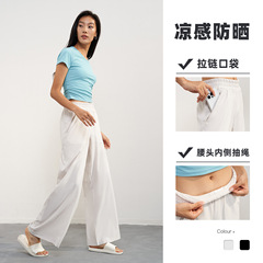 SZ Spring New Women's Loose Long Pants with Pockets Zipper High-waisted Straight Leg Wide-leg Pants Cool Sensation Quick-dry Sport Pants