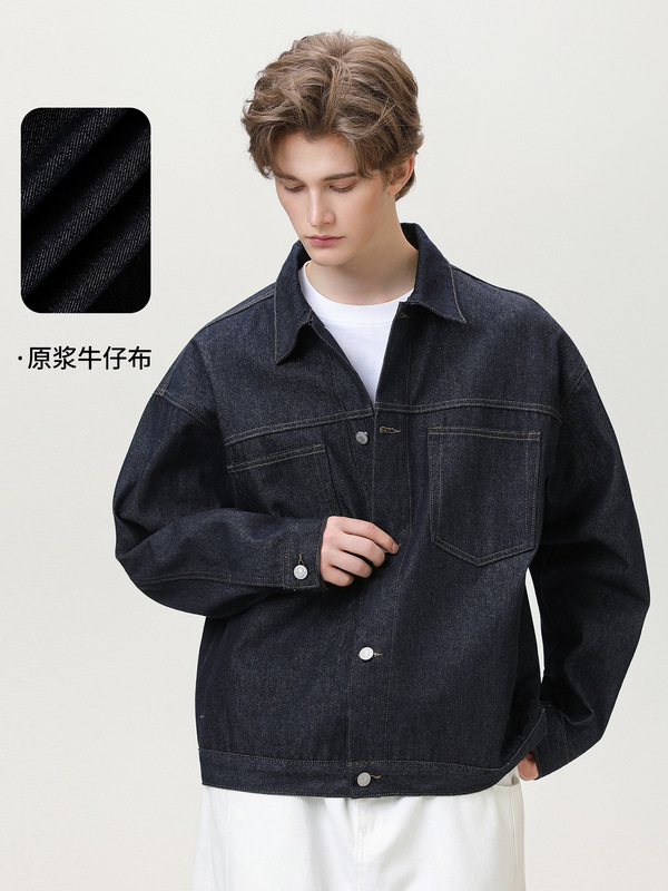 明线双口袋设计原牛工装牛仔夹克男秋季新款潮牌质感宽松翻领外套|undefined