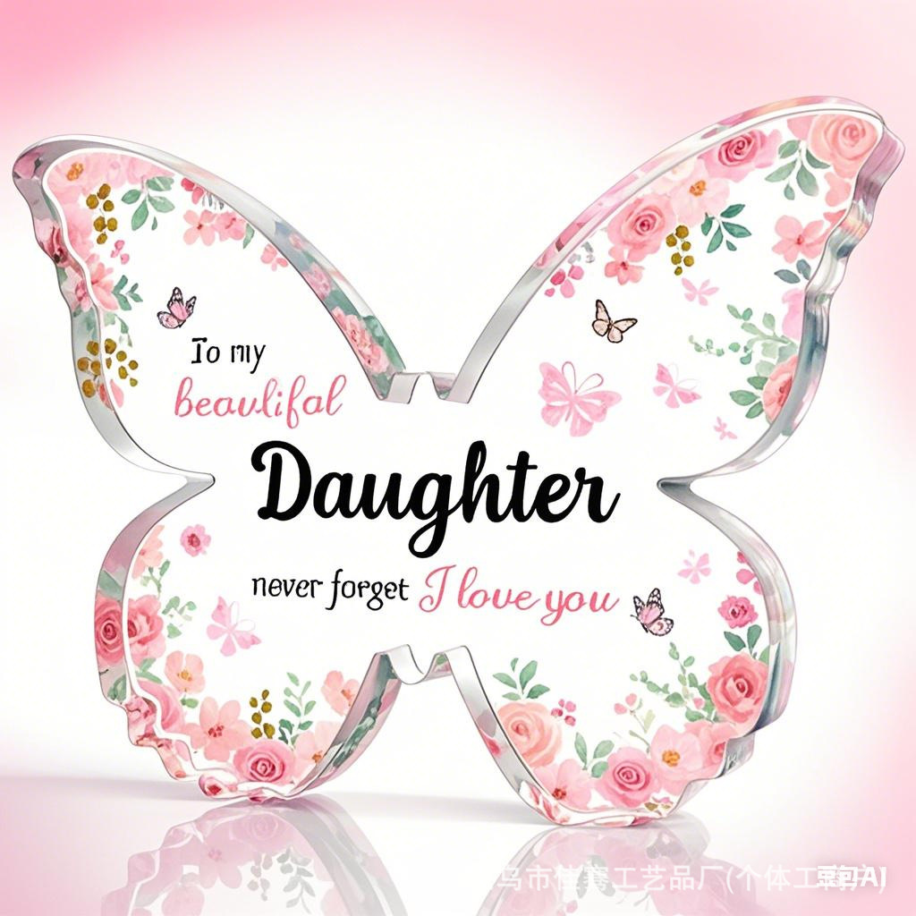 跨境新品透明英文亚克力蝴蝶节日桌面装饰摆件送亲人同事装饰品