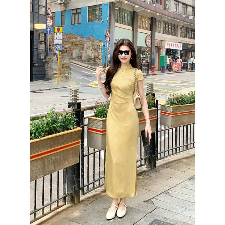 Lingxian Qingguang 新しい中国風のサテンドレス女性の夏の小さな蝶若いスタイル改良されたチャイナドレス|undefined