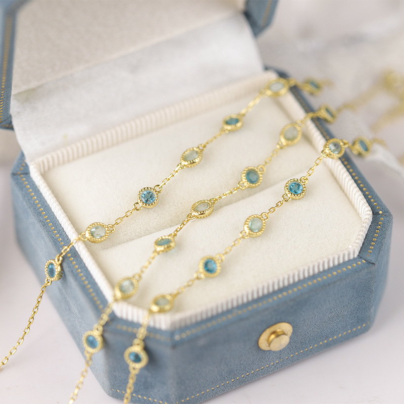 Japanese Style Light Luxury 925 Silver Plated 18k Gold Natural Sapphire Bracelet Energy Style Natural Blue Mop Stone Color Treasure Bracelet Japanese Style Light Luxury 925 Silver Plated 18k Gold Natural Sapphire Bracelet Energy Style Natural Blue Mop Stone Color Treasure Bracelet