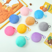 糖果色毛绒圆形零钱包纯色光板包简约背包挂件小礼品便捷耳机包