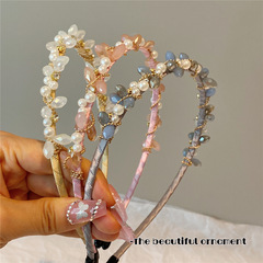 韓版超仙新款珍珠水鑽金線編織發箍氣質百搭少女外出頭箍壓發髮飾