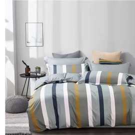 A类纯棉加厚磨毛四件套印花床单被套冬季简约款床上用品可机洗