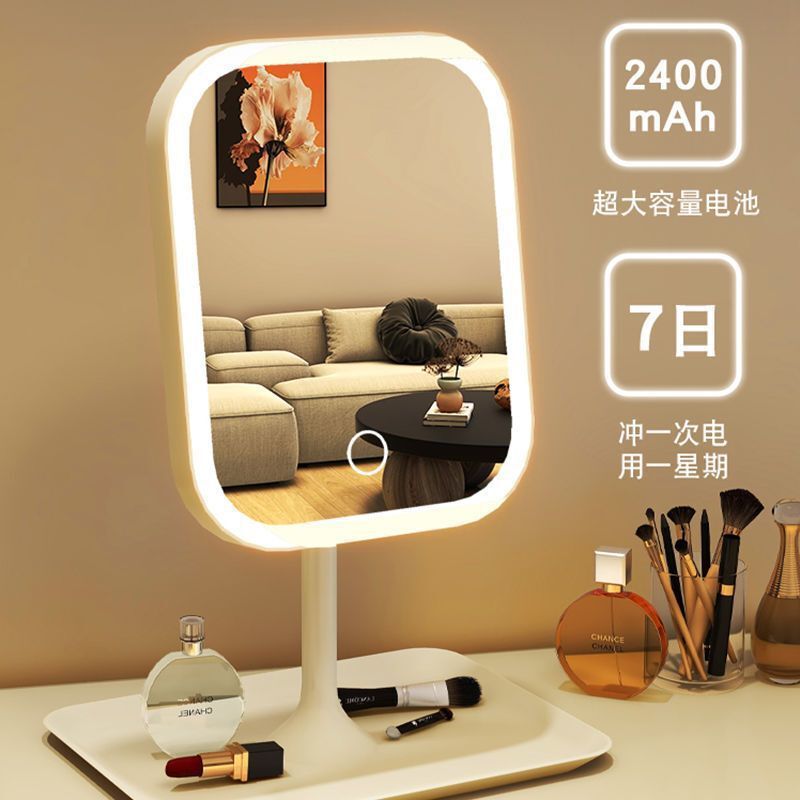Led Makeup Mirror with Lamp Desktop Internet Celebrity Women's Small Mirror Ins Style Dormitory Desktop Portable Small Dressing Mirror