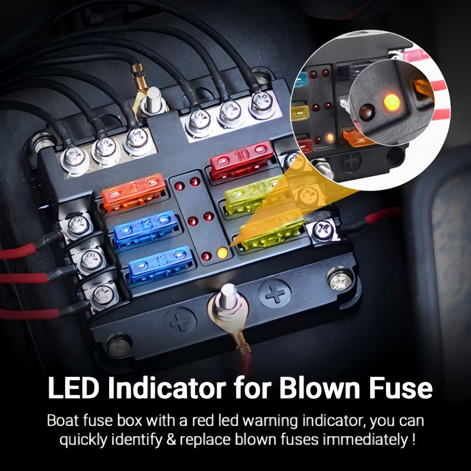 Car 6-way fuse box plug-in type with negative multi-channel fuse box LED indicator boat car accessories
