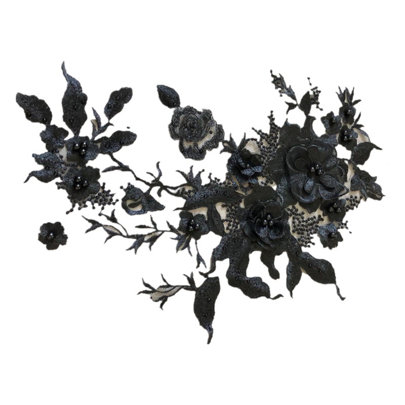 Flor tridimensional con cuentas de diamantes de imitación bordado de malla tela de encaje vestido de los niños parche de tela Ropa Decoración Accesorios image 1