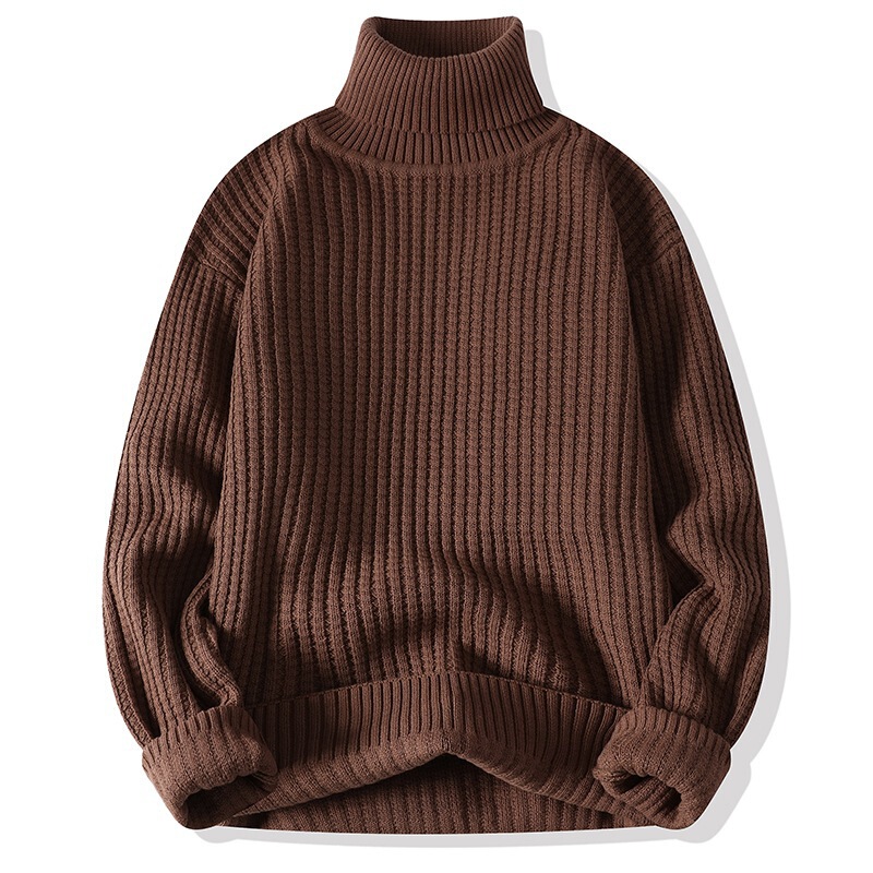 Dropshipping Winter Men's Turtleneck Sweater Trendy Slim Thick Base Layer Youth Long Collar Solid Color Cable Knit