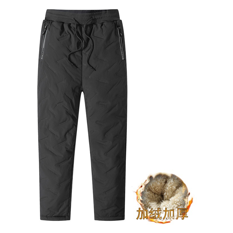 Lana de cordero abajo pantalones de algodón de invierno de los hombres forrado de lana gruesa suelta más tamaño a prueba de viento desgaste exterior de mediana edad y ancianos pantalones de algodón cálido