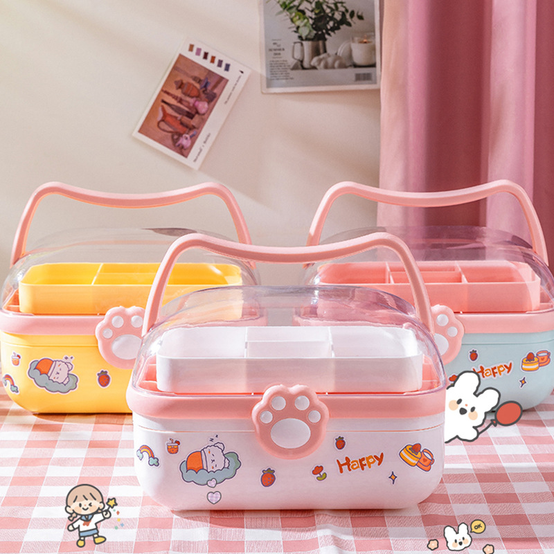 Caja de almacenamiento de escritorio portátil de plástico caja de almacenamiento multifuncional accesorios para el cabello caja de almacenamiento linda chica horquilla caja de joyería