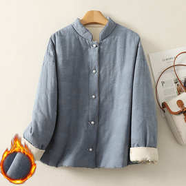 实拍 国风中式提花女装夹棉外套立领对襟保暖棉衣文艺复古小棉袄