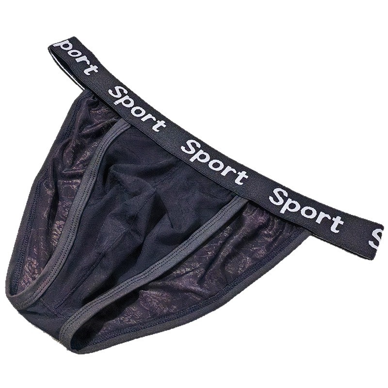 Sexy Lace Men's Underwear Ice Silk Jacquard Men's High-Cut Briefs Low-Waist Half-Covering Boys' Fashion Shorts