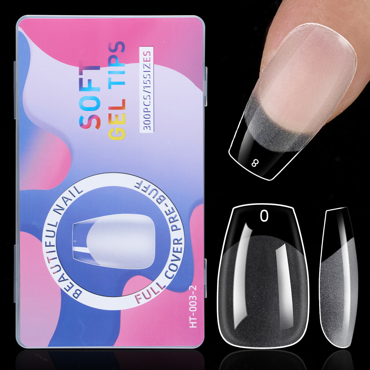 Especial transfronterizo para uñas de uñas sin costuras semimeratadas, sin tallar, 300 piezas de uñas portátiles transparentes trapezoidales de almendras