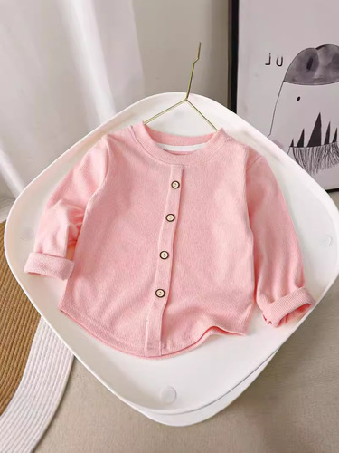 Girls 'sweet long-sleeved T-shirt, knitted undershirt, children's pit strip, elastic buttons, warm top, sweet children's wear
