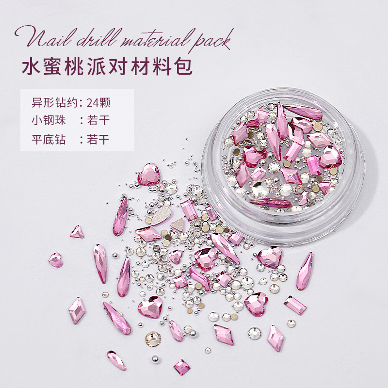 Manicura mini bola de acero plana diamante Internet celebridad Luz elegante azul paquete de material rhinestone mezclado pequeña joyería avanzada decoración al por mayor