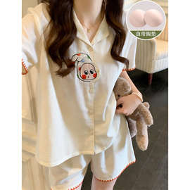 卡通星星人带胸垫睡衣女款夏季短袖纯棉可爱休闲2026新款家居服
