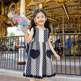 雪萌哒2026女童连衣裙夏季新款女宝宝夏装 儿童复古波点无袖公主
