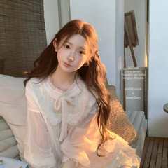 迟伞伞 25/ss  糖霜仲夏夜 双层纱重工亮片波点肌理doll感衬衣女