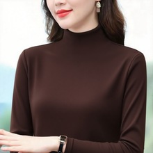 秋冬半高领修身显瘦纯色长袖t恤女装百搭洋气大码体恤上衣女