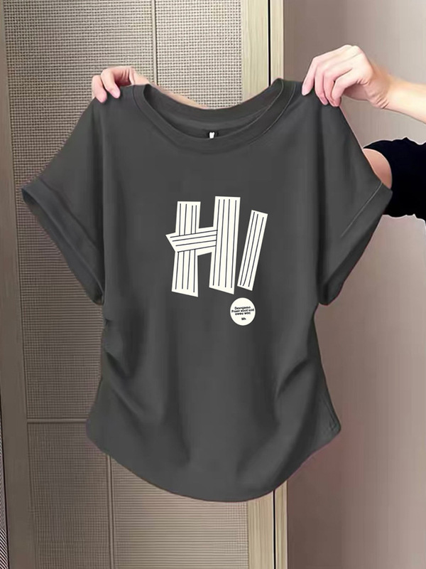 デザインされた小さなフライングスリーブ右肩ピュアコットン半袖Tシャツ女性用2025夏の新しい不規則なプリーツウエストトップ|undefined