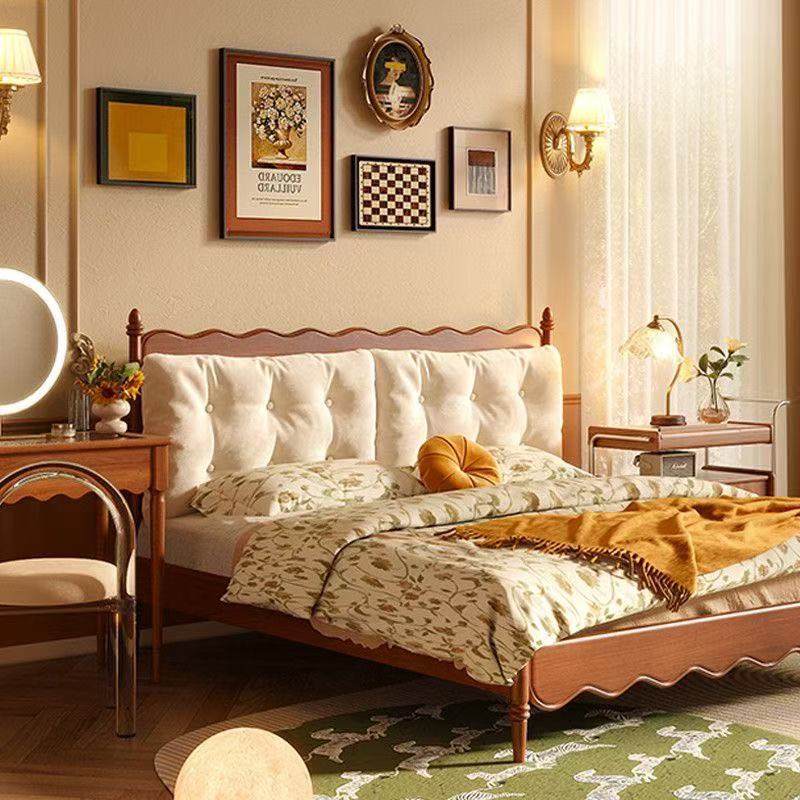 Antique Double Windsor Bed French Retro Full Solid Wooden Bed 1.8m Master Bedroom Simple Cream Soft Cloud Bed