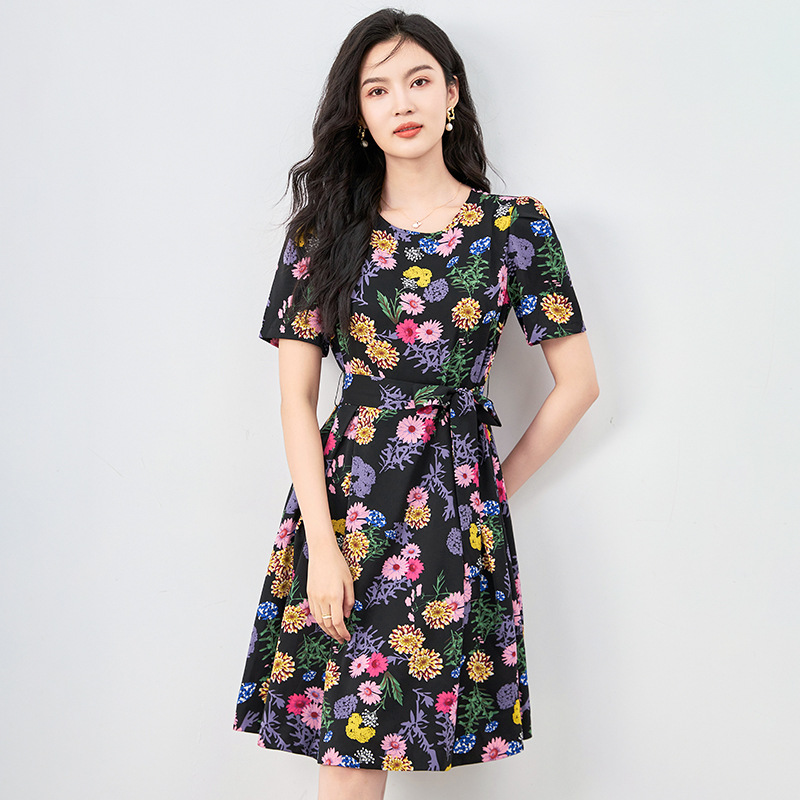 Đầm suông nữ midi mùa hè tay ngắn — 2419507 - Da đen