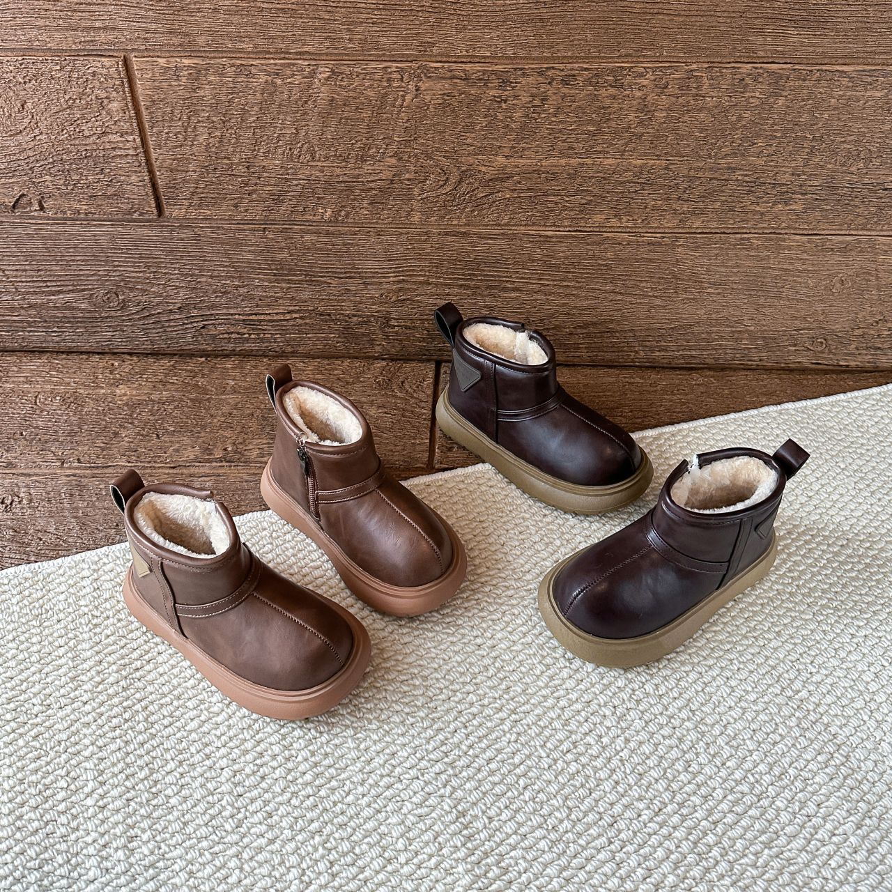 Big-Toe Boots Kapibara Kidsren's Snow Boots Leather-Covered Velvet Thick-Soled Waterproof Bread Shoes for Girls and Kidsren's Snow Boots