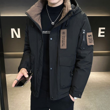 冬季新款羽绒服男短款连帽外套短款连帽工装潮牌白鸭绒保暖上衣男