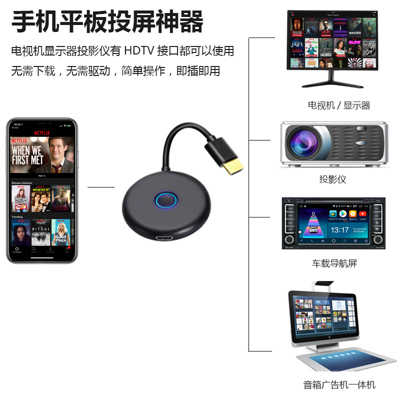 koogold无线投屏器同屏器 抖音直播横竖屏满屏5G双频4K手机投屏器