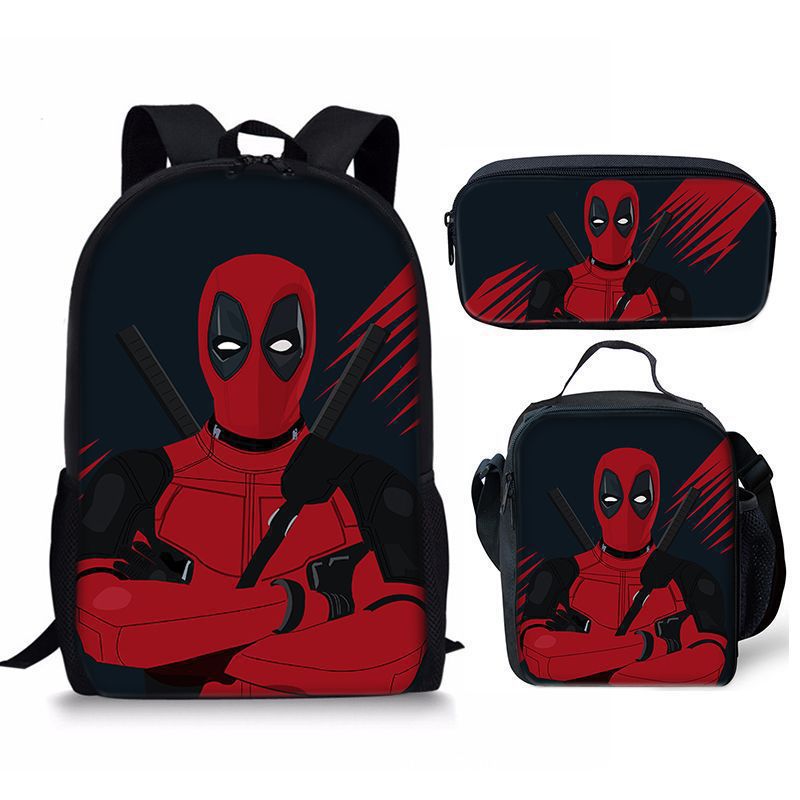 Nuevo deadpool Deadpool paquete de comida de tres piezas bolsa de lápices estudiante mochila de bebé Amazon lindo todo fósforo portátil