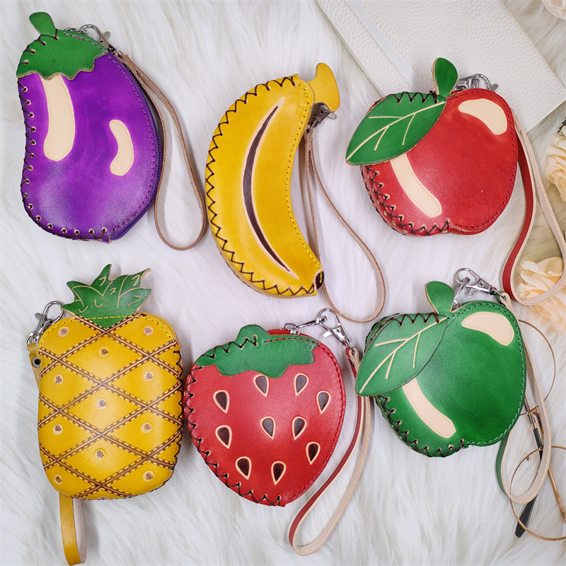 Tengniu Leather Handmade Genuine Leather Cute Bag Simulation Fruit Coin Purse Pendant Key Bag Looser Coin Small Wallet