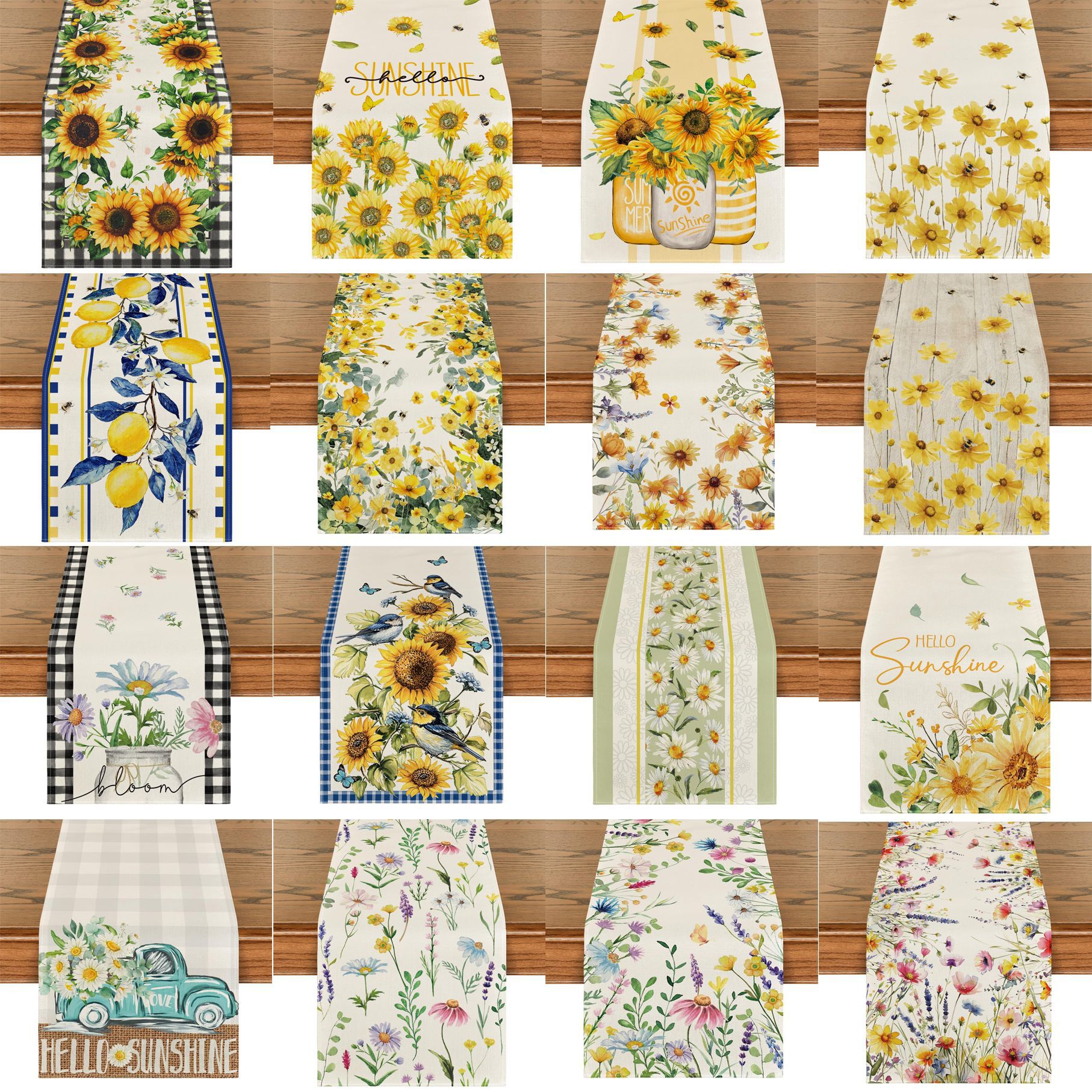 Primavera y verano venta en caliente bandejas de mesa transfronterizas frescas flores pastílicas imitación de tela de mesa de lino girasoles verde bandejas de mesa de hoja