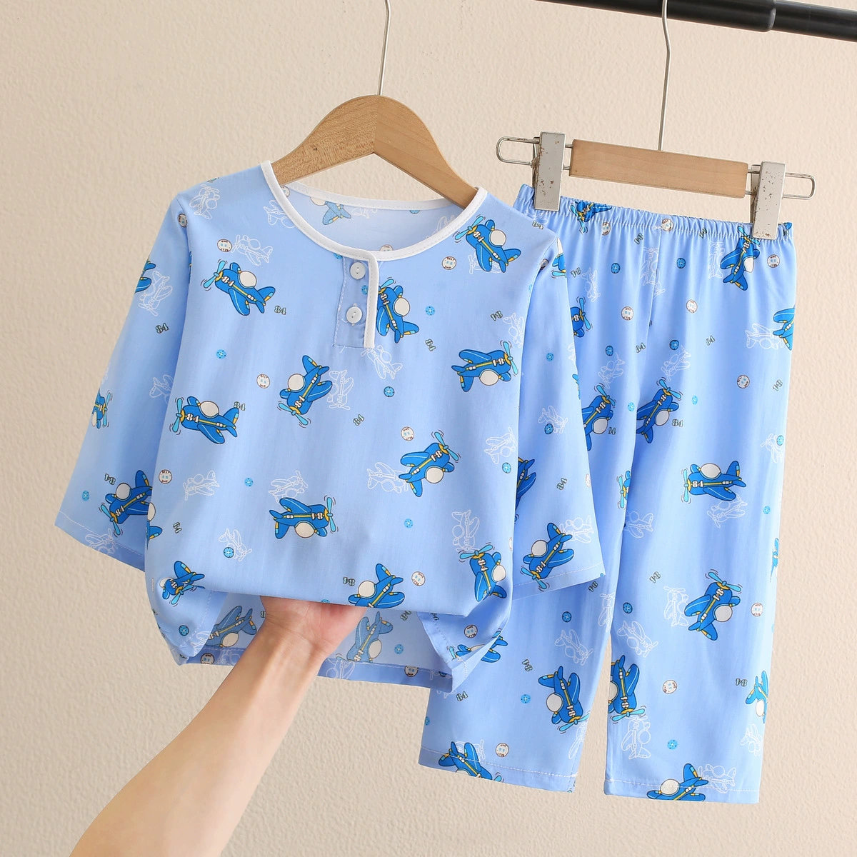 Children's summer pajama for boys — thin long-sleeve, multiple prints, sizes for heights 60–155 cm