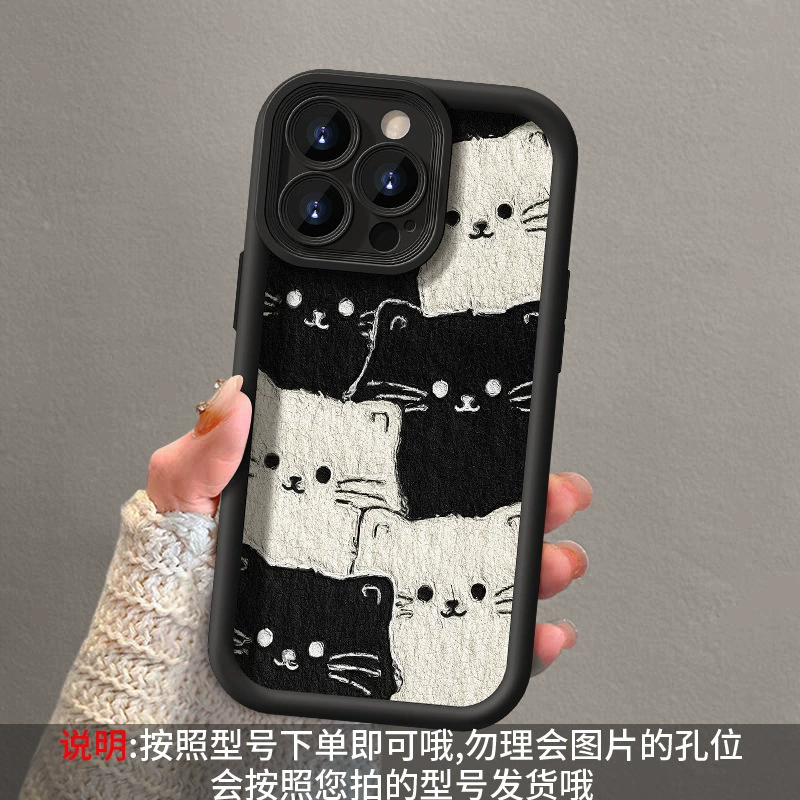 Чехол для телефона (совместимый с Apple) серий iPhone 13–17, текстура из овчины, полноэкранная печать кошки, опциональный шейный шнурок