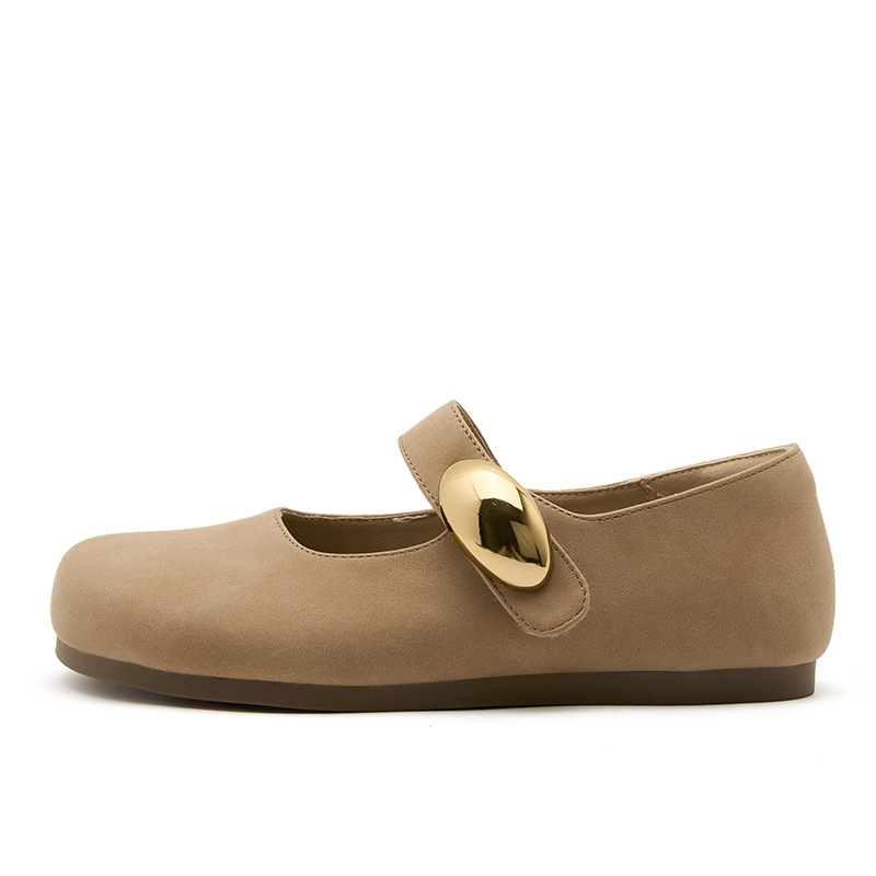 French Retro Mary Jane Women, Round Toe Suede Genuine Leather Ballet Shoes, Outdoor Spring And Autumn Soft_vogvips.com