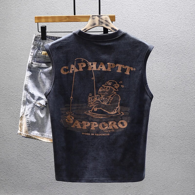 Clearance Thin Breathable Sports Sleeveless Printed Vest Men's Retro Loose Casual Shopper Top