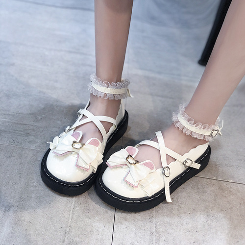 Japanese lolita small leather shoes Gothic style shoes young Girls designer shoes bowknot student flat shoes