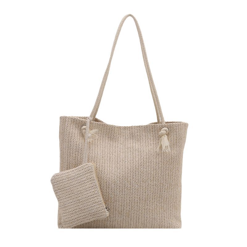 Bolsas de paja transfronterizas 2025 primavera y verano nuevas bolsas de ocio este año populares bolsas de mano de hombro de dos piezas image 6