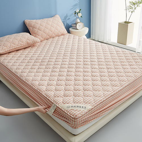 Washed cotton fitted sheet three-piece pillowcase cotton quilted thickened home bed cover protective cover Simmons full surround