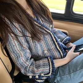 韩版小香风粗花呢百搭复古格纹外套女春秋新款潮【现货秒发】