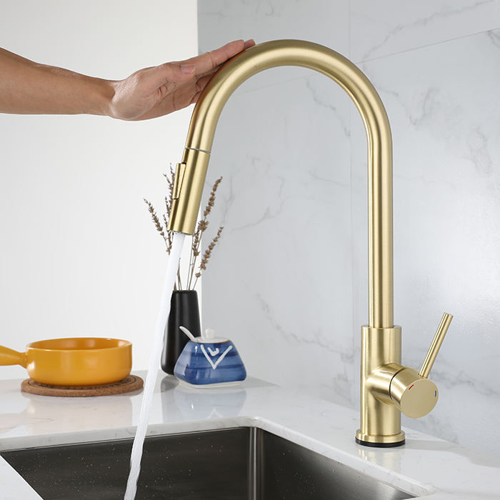 Cross-border 304 stainless steel smart touch kitchen sink faucet pull nozzle touch faucet