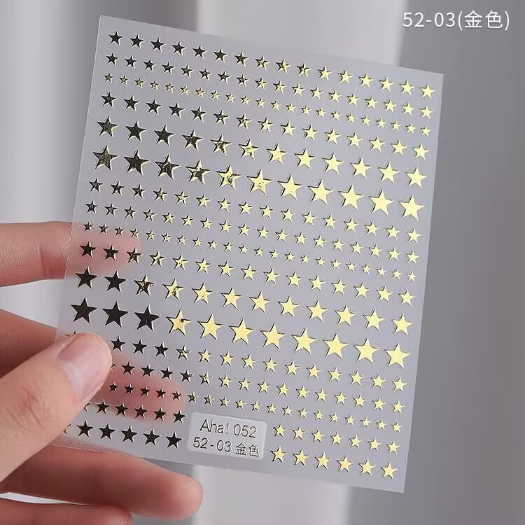 Red estrella de uñas pegatinas de espalda pegatinas de uñas 3D estampado de plata estrella mini papel decoración pegatinas de media luna pentagonal
